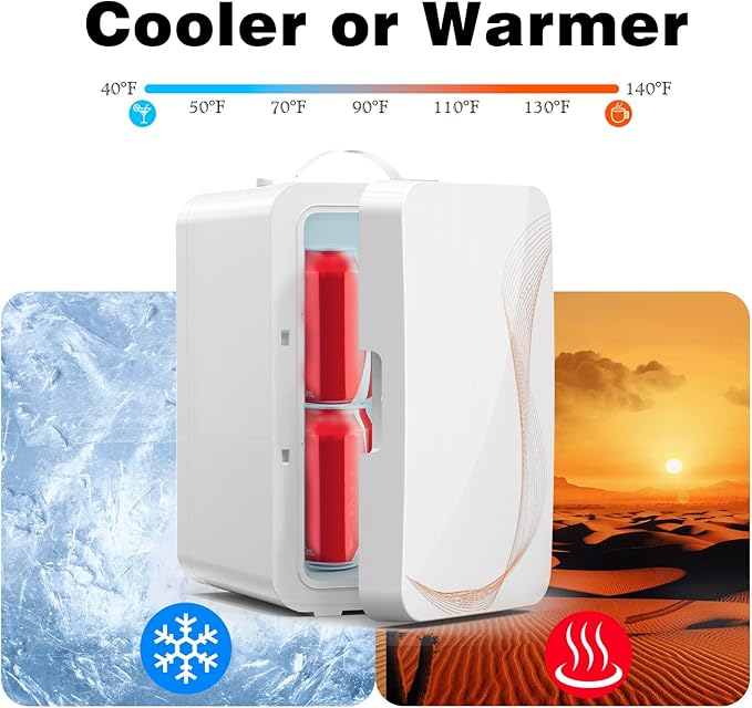 Mini Fridge for Bedroom, 6L/8 Cans Skincare Fridge Portable Small Refrigerator, Cooler and Warmer Compact Refrigerator for Skin Care Makeup, Office Dorm and Car, Includes Home Plug & 12V Car Charger