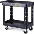 ELAFROS Heavy Duty Plastic Utility Cart 34 x 17 Inch - Work Cart Tub Storage W/Deep Shelves and 2 Fixed 2 Swivel Wheels Safely Holds up to 550 lbs - 2 Tier Service Cart for Warehouse,Garage, Black