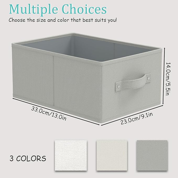 Storage Bins, 3 Pack Foldable Cloth Basket, Cube Organizer with 2 Handles, Suitable for bedrooms, living rooms, wardrobes, and workspaces, Grey, 13 x 9.1 x 5.5 In, XSNY11GS-3