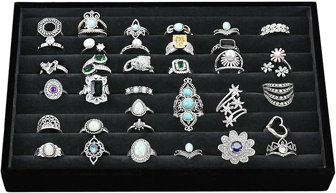 MOOCA 2 Pcs Set Ring Tray Display, Ring Showcase Display Jewelry Organizer Stand, Jewelry Holder for Showcase for Home Trade Show, Black Velvet
