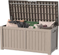 150 Gallon Outdoor Deck Box,Storage Lockable Waterproof Patio Furniture,Garden Tools,Cushions,Pool Accessories Outside Storage Resin Box(Grey)