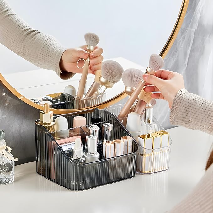Clear Makeup Organizer, Makeup Brush Holder 8 Cups for Vanity, Bathroom Countertop Organizer, Dresser Organizer for Cosmetic Displays, Skincare Cups, Perfume Stand, Toiletry
