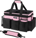 Wearable Cleaning Caddy Bag, Cleaning Caddy Supplies Organizer with Handle & Shoulder Straps for Housekeepers, Under Sink & Car Cleaning Tool Organizers with 4 Foldable Divider (SweetPink)
