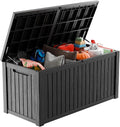 180 Gallon Deck Box,Resin Outdoor Storage Box with Lockable for Patio Furniture, Pool Accessories, Garden Tools Waterproof Outside Storage Box, Black