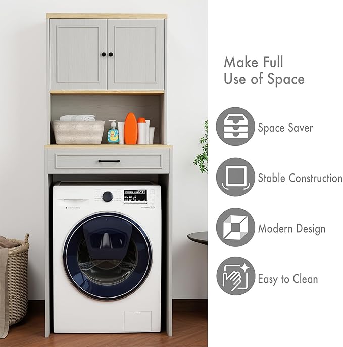 Washer Dryer Countertop with Shelf, Over The Washer or Dryer Storage Shelves Cabinet, Laundry Room Storage and Organization, Compact Washing Machines with a Width of Less Than 27 inches