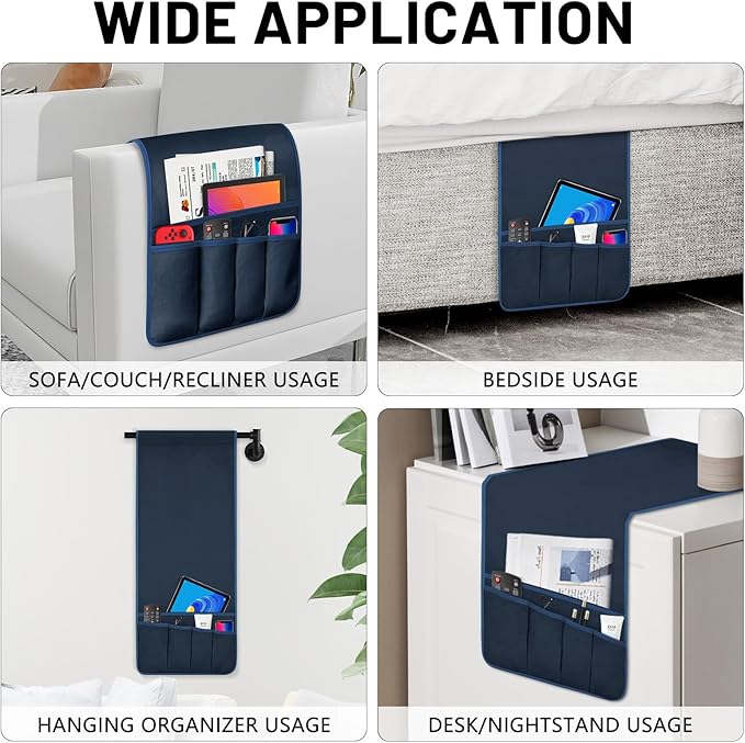 TV Remote Control Holder Couch Caddy, Non-slip Bedside Caddy Organizer with 5 Pockets for Key Glasses Phone Magazine Holders