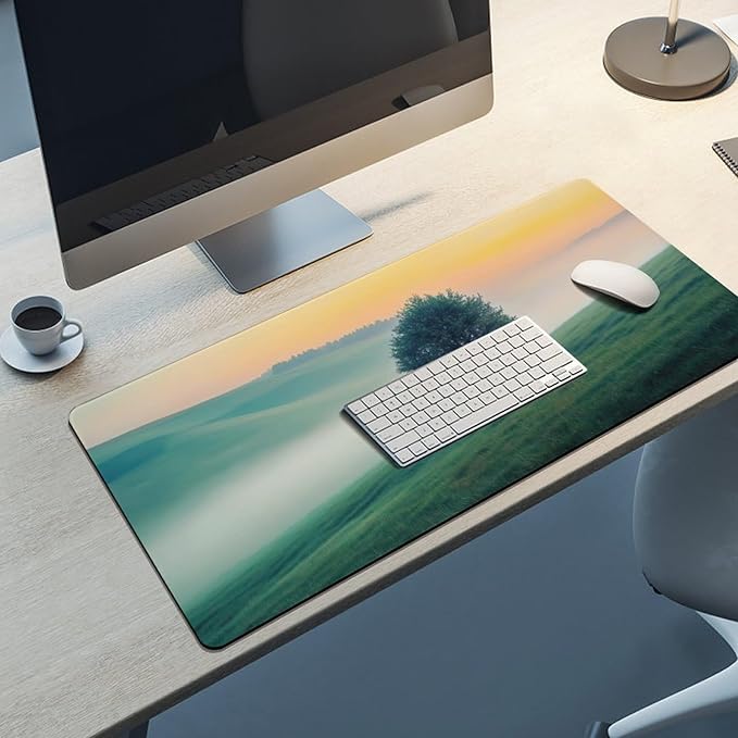 Misty Forest Large Mouse Pad, Vintage Aesthetic Gaming Desk Mat, XXL Keyboard Desk Pad Mat for Desktop, 35.4"x15.7" Non-Slip Base Big Mousepad with Stitched Edges
