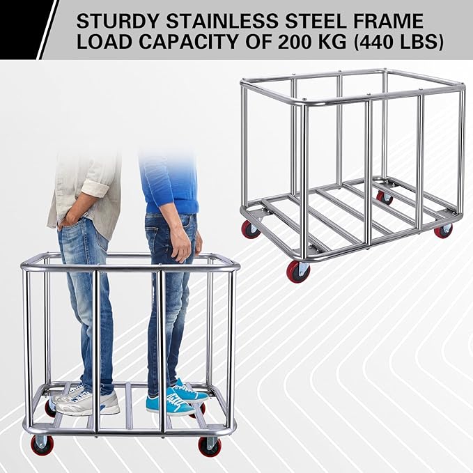 Commercial Laundry Cart with Wheels,400L Large Industrial Laundry Cart,Commercial Laundry Basket with Sturdy Stainless Steel Frame and Oxford Bag for Home Hotel Hospital 440 lbs (Black)
