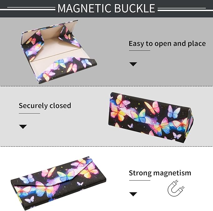 Foldable Glasses Case, Magnetic PU Leahter Sunglasses Case, Cute Hard Shell Folding Eyeglass Cases for Women Kids