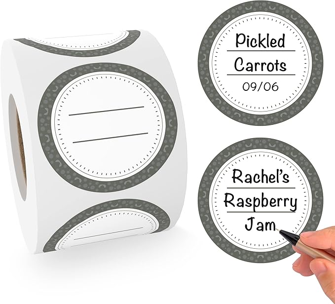 Canning Labels Dissolvable Stickers for Mason Jars and More (2" Round 200/roll) Canning Supplies Washes Off in Seconds Like Magic - Jar Labels Homemade Jam, Jelly, and More (Granite)