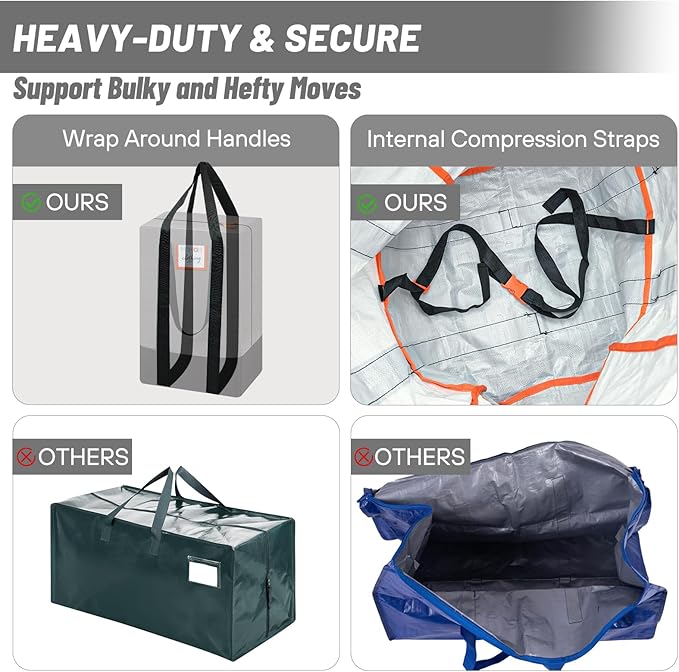 4 Pack Moving Bags Heavy Duty, Storage Bags for Clothes, Large Packing Tote with Wrap Around Handles, Internal Compression Straps, Alternative to Moving Boxes, Grey and Black