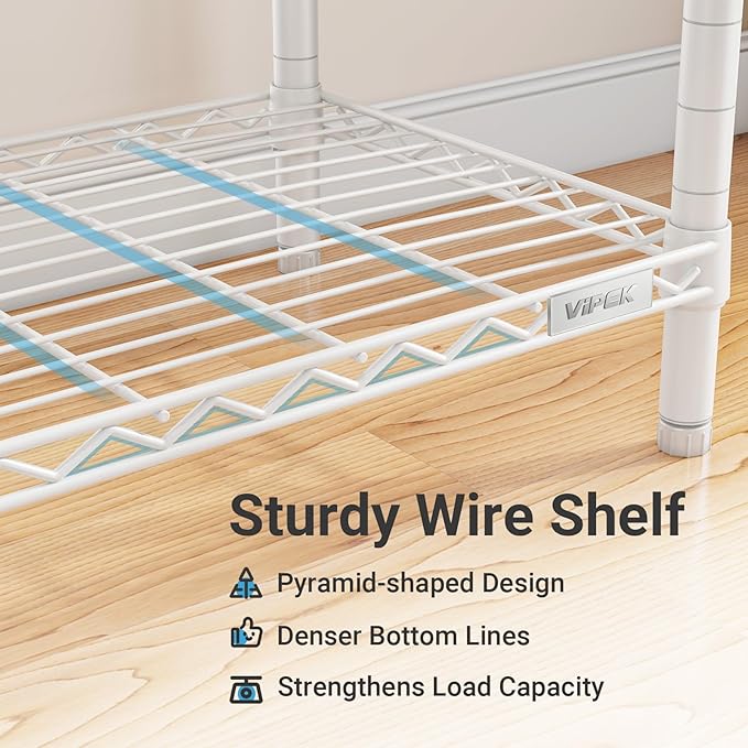 VIPEK X20 Expandable Metal Clothing Rack Adjustable from 3'3" to 4'8" Heavy Duty Garment Racks with Adjustable Shelves and Hanger Rods Portable Wardrobe Open Closet Rack System, White