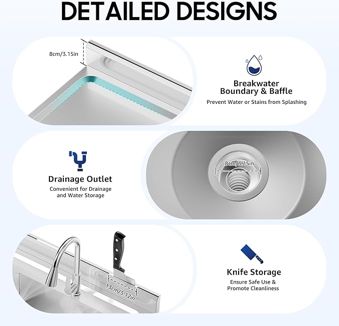 Freestanding Commercial Utility Sink, 47.2 * 23.6 * 31.5in Industrial Kitchen Sink Unit with Faucet, 2-Tier Storage Shelf, Outdoor Freestanding Single Bowl Sink for Garage, Restaurant