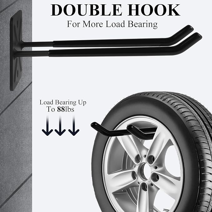 Steel Garage Storage Hooks Wall Tool Organizer, 14 Inch Garage Hook Heavy Duty Utility Storage Hangers Black for Ladders, Chairs, Garden Tools, Set of 4