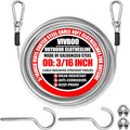 40ft Clothes Line Outdoors 3/16" Wire Ropes Silver PVC Coating Laundry Drying Clothesline with Metal Hooks and Snap Heavy Duty for Umbrella Travel Outside Camping Backyard