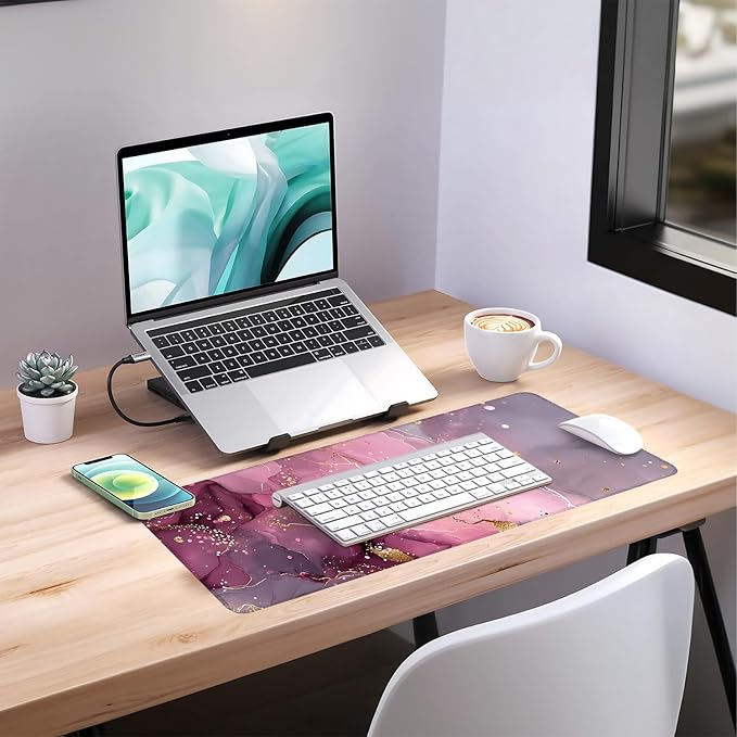 Pink Gaming Mouse Pad 31.5"x11.8"Desk Mat Anti-Slip Rubber Base & Durable Stitched Edges for Gamers Smooth Mouse Writing Surface for Desk Office/Home