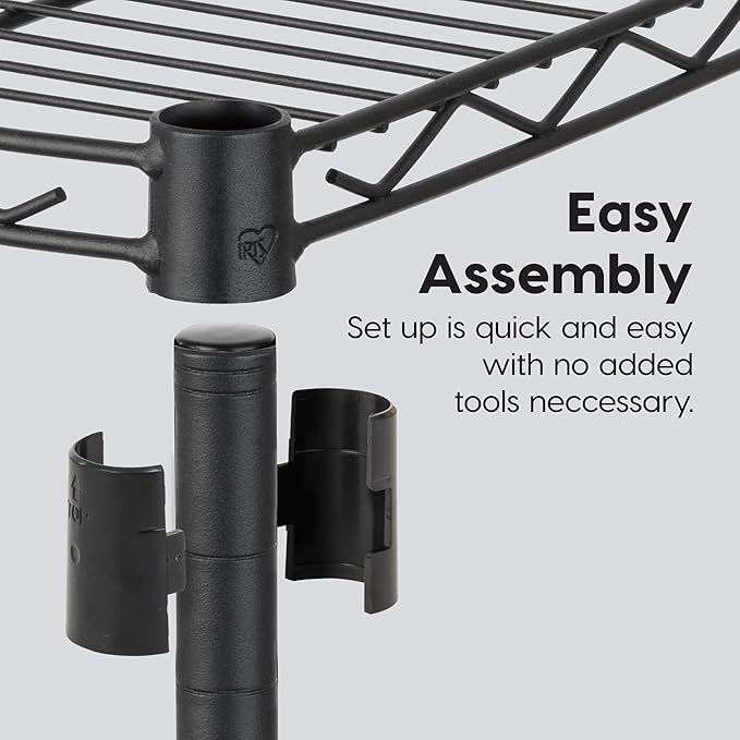 IRIS USA, Inc. 4-Tier Adjustable Heavy Duty Steel Storage Rack with Removable Locking Casters (Up to 1200 lbs Loading Capacity), Wire Organization Unit with Metal Shelves, Black (48"L x 18"W x 73.5"H)