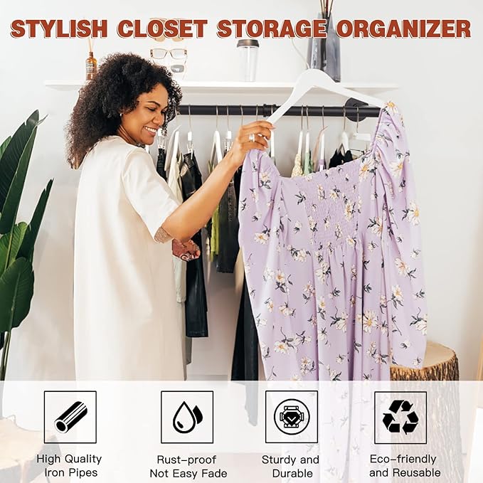 Wall Mounted Clothes Rack - 36" Industrial Pipe Clothing Garment Rack, Space - Saving Heavy Duty Detachable Black Iron Clothes Organizer, Multi-Purpose Hanging Rod for Closet Storage, 2 Base