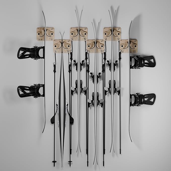 Gravity Grabber - Ultimate Ski & Snowboard Wall Rack | Secure, Non-Slip Storage | Fits Any Ski/Board | Garage Organization | Ski Storage Rack | Snowboard Storage Rack | Winter Gear Organizer | 6 Pck