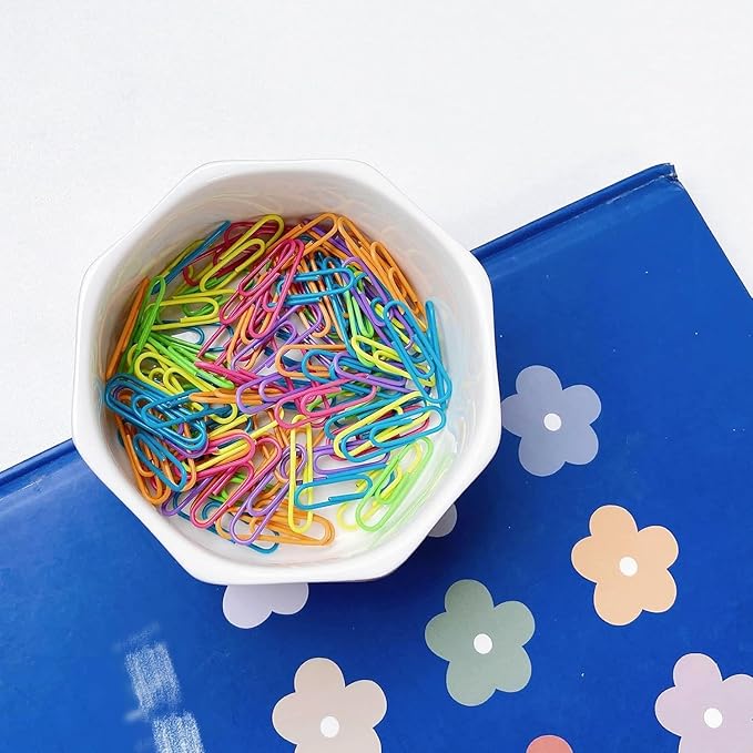 Ceramic Paper Clip Holder Gold Line Paper Clip Dispenser Organizer for Desk Cute Floral Pattern Office Binder Clip Holder Bobby Pin and Hair Clip Holder Gift for Office (Purple Red)