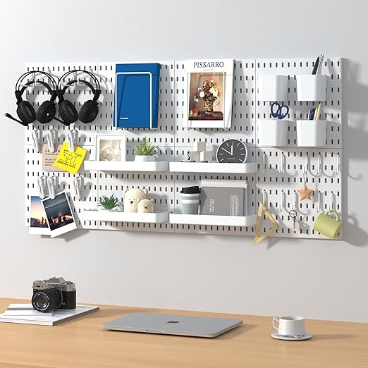 Pegboard Combination Kit, 8 Peg Boards and 30 Accessories Modular Hanging Black Pegboard for Walls, Office Wall Organizer, Keys Holder on Wall, Nursery Storage, 44"x22" Black