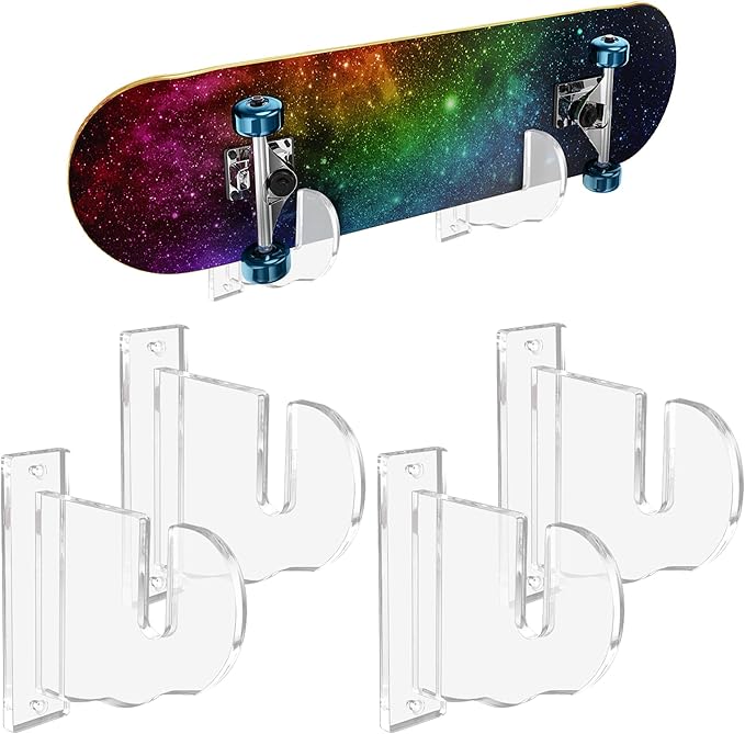 BiJun Skateboard Wall Mount, Snowboard Wall Mount Display, Acrylic Horizontal Skateboards Rack, Skateboard Storage Hanger (Transparent)