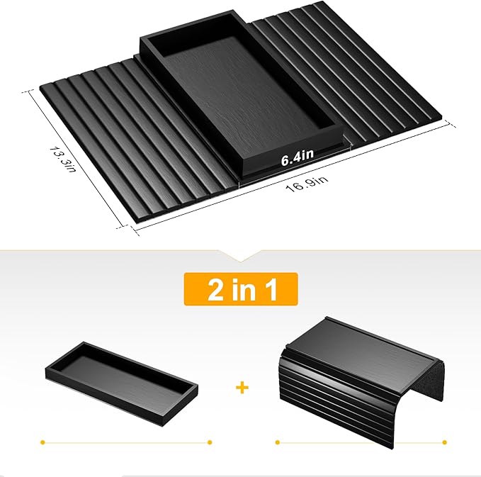 Sofa Arm Rest Tray Table for Couch - 2-in-1 Couch Arm Table with Be Slide Detachable Tray - Anti-Slip Foldable Sofa Armchair Caddy for Drinks Cup Cellphone TV Remote Snacks (Black)