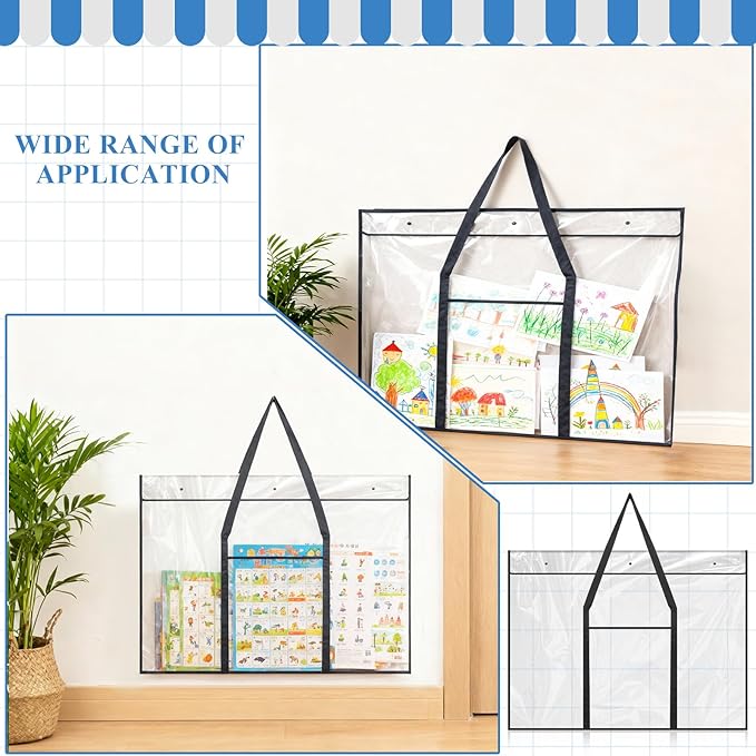3 Pack Large Poster Storage Bag, 25.6" x 31.5" Bulletin Board Holder, Art PVC Folder with Pocket, Art Portfolio Case PVC Arts Portfolio Container for Teacher Organization Paper Teen, Black