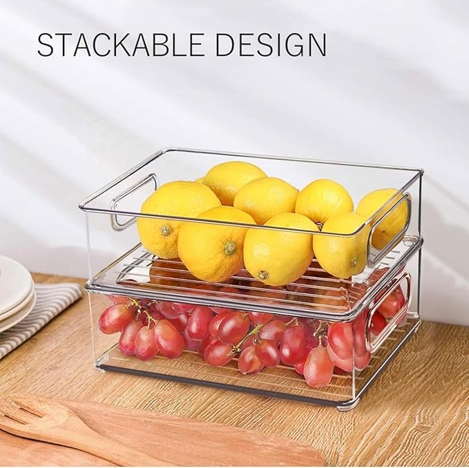 12 Pack Refrigerator Organizer Bins, 3 Sizes Stackable Clear Pantry Storage with Handles for Fridge, Freezer, Shelves, Drawer, Snack Organizer for Home & Kitchen