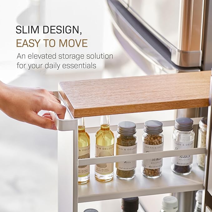 YAMAZAKI home Tower Rolling Slim Storage Cart With Handle White