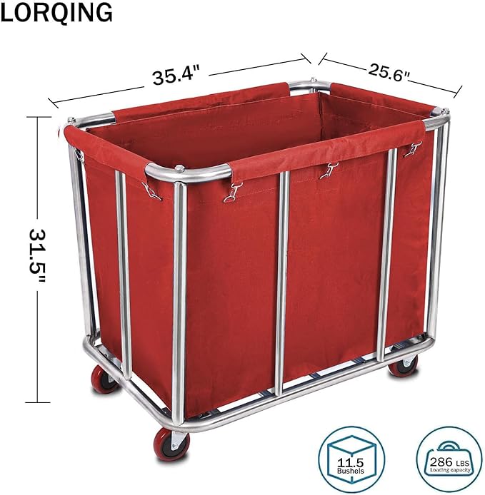 12 Bushels Laundry Cart for Commercial/Home,Heavy Duty Large Stainless Steel Rolling Laundry Basket with Wheels，for Hotel, School, Laundry,260LBS Load