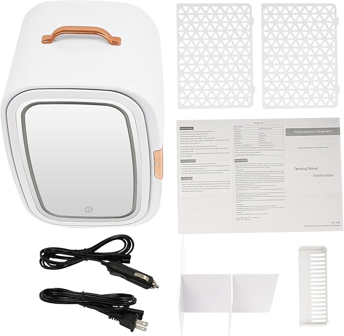 Mini Skincare Fridge,12L Makeup Cosmetics Refrigerator Beauty Fridge for Cosmetic Storage Skincare Fridge Portable Small Refrigerator for Cosmetics, Skin Care (White, W/LED Light Mirror)