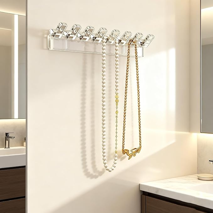 6 Pack Acrylic Necklace Hanger Wall Mounted Necklace Organizer Hanging Jewelry Organizer with 48Hooks for Necklaces, Earrings and Bracelets