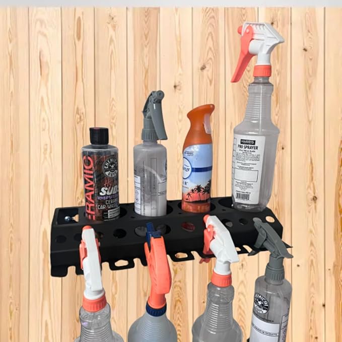 bangminda Wall-Mounted Spray Bottle Holder, 3/8" Air Tool Organizer, Storage Rack for Garage and Home Detailing