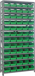 Quantum Storage Systems 1275-102GN Steel Shelving Unit with 4" Shelf Bins, 12" D x 36" W x 75" H, Green