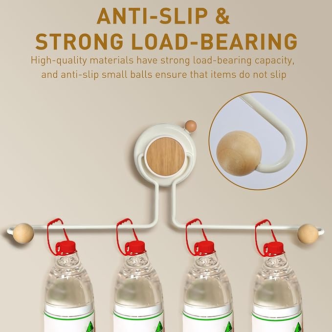 Wall Hanging Jewelry Organizer with Wooden Beads, Strong Suction Cup Hair Clip Holder for Bathroom & Bedroom, 12 Inch Space Saving Storage for Hair Ties, Necklaces, Bracelets, Rings