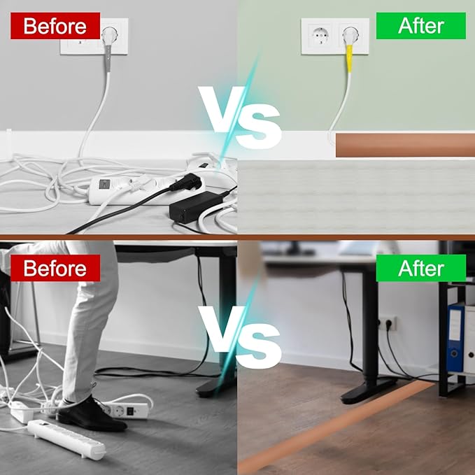 HARFINGTON 4ft Cord Cover Floor W0.6 x H0.33 Inner Channel PVC Hide Extension Cable Floor Wire Hider Wire Covers Protector for Prevent Cable Trips Cables Management, Black