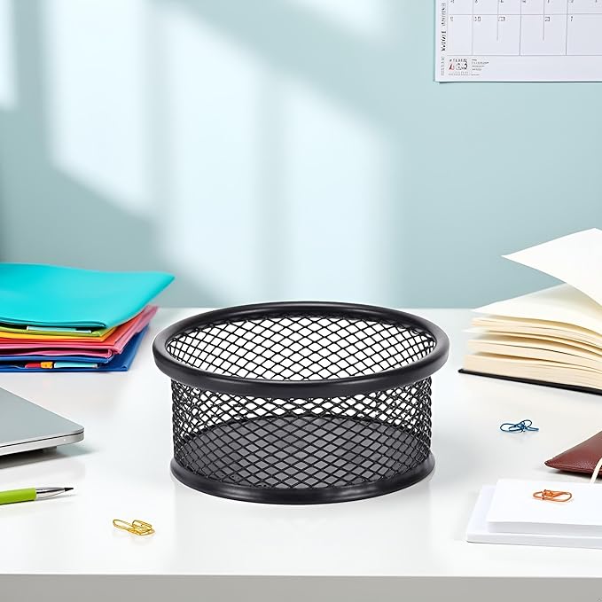 1Pc Black Metal Paper Clip Holder Mesh Paperclip Bowl Binder Clip Dispenser Desk Bobby Pin Container Organizer for Home Office Classroom School Desk Supplies Holders