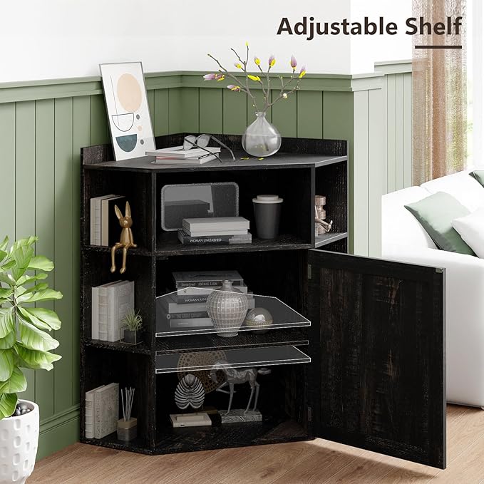 Vabches Corner Cabinet, Corner Storage Shelf with USB Ports and Outlets Industrial Organizer for Small Space Wooden 6-Cubby Bookshelf for Study, Playroom, Living Room (Dark Rustic Oak)