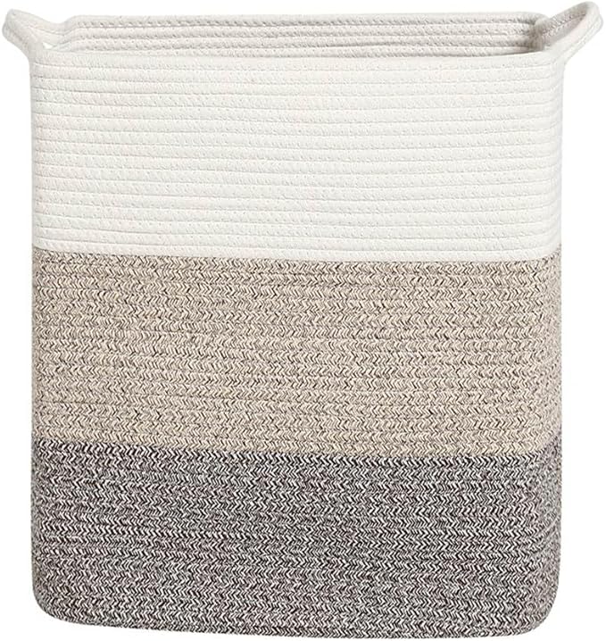 Tall Laundry Basket With Handles,Woven Cotton Rope Big Laundry Hamper Sorters,Versatile Storage for Dirty Clothes,Baby Toys,and Blankets in Bathroom, Nursery,and Living Room (Gradient Brown, 80L)