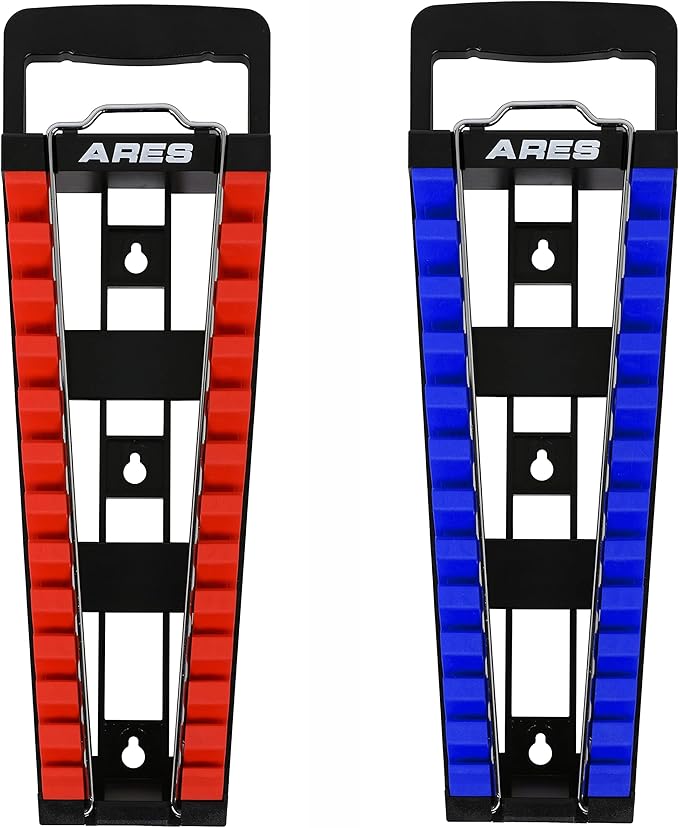 ARES 62043-2-Piece Wrench Rack Set with Locking Bar - SAE Rack Holds 1/4-Inch to 1-Inch Sizes - Metric Holds 6 to 25mm Sizes - Locking Metal Clip Secures Wrenches