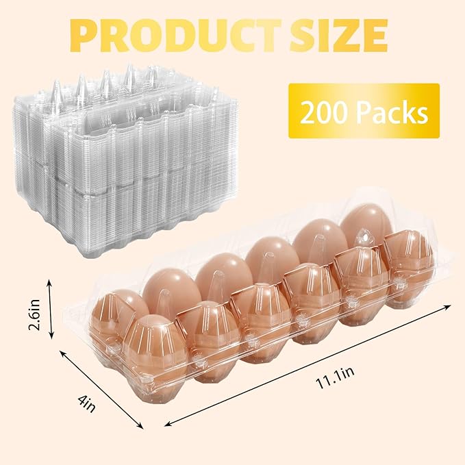 200Pcs Plastic Egg Carton Bulk Empty Clear Egg Tray Holder Container for Farm Business Market Home Kitchen Refrigerator Storage (2 x 6 Grids)