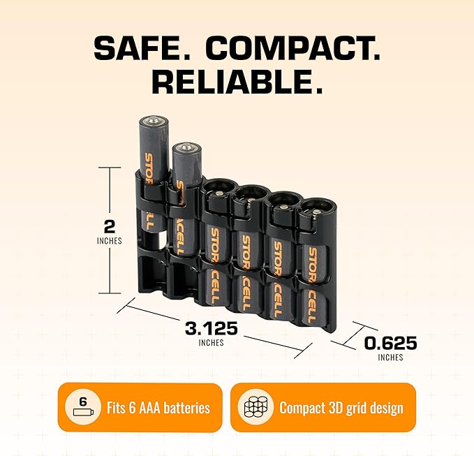 Storacell Slimline AAA-6 Battery Storage Caddy and Dispenser (Pack of 2), Black, Holds 6 AAA Batteries, (Not Included), Durable & Compact Design, The Original Battery Caddy, Made in The USA