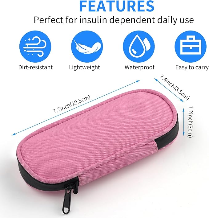 Insulin Pen Cooler Travel Case with 2 Reusable TSA Approved Ice Packs, Diabetic Medication Insulated Cooler Bag for Insulin Pens and Other Diabetic Supplies Storage Pink