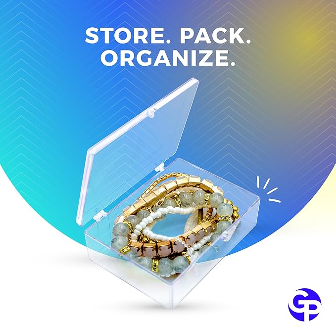 10-Pack Clear Hinged Plastic Containers, Keepsake Storage Boxes, 3 1/2" L x 2 9/16" W x 1" H, Made in USA, Plastic Display Case or Small Box for Storage and Organization