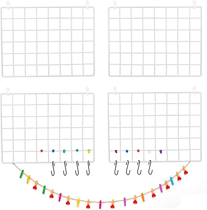 ODOXIA 4-Pack Wire Wall Grid Panel | Photo Grid Wall Decor | Metal Grid Board for Hanging Pictures | Black Wire Grid Organizer for Home, Office & Kitchen | Wall Grid Panel for Display & Storage