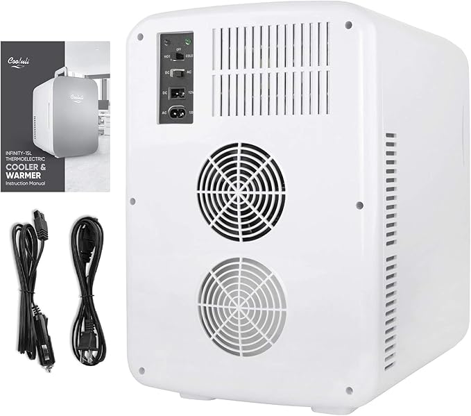 Cooluli 15L Mini Fridge for Bedroom - Car, Office Desk & College Dorm Room - 12v Portable Cooler & Warmer for Food, Drinks, Skincare, Beauty & Makeup - AC/DC Small Refrigerator with Glass Front, Gold