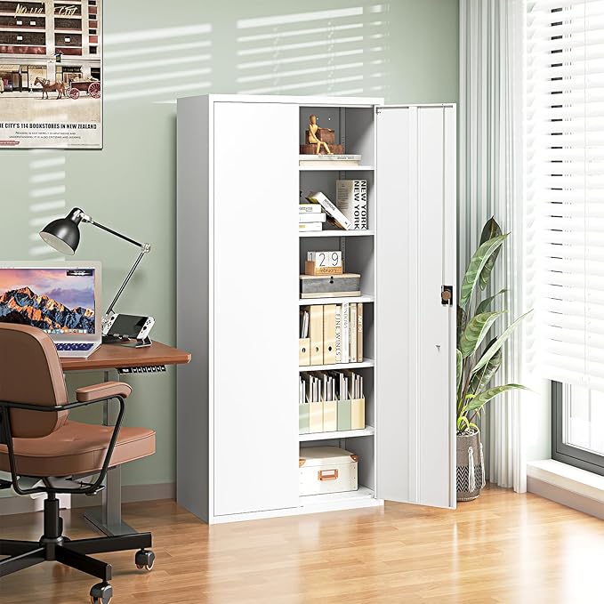 Letaya Metal Garage Storage Cabinets with Lock Door and Adjustable Shelves, Steel Tool Cabinets for Home,Office,Warehouse Organisieren (White, 72" H)
