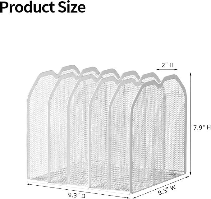 White 5-Section File Folder Organizer for Desk – 8.5"×9.3" Metal Vertical File Holder, Desktop File Organizer Vertical Stand, Letter/A4 Upright File Sorter