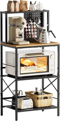 Kitchen Bakers Rack with Pegboard, 4-Tiers Coffee Bar Table, Heavy-Duty Metal Microwave Stand, Adjustable Storage Shelf Rack for Living Room, Garage, Office